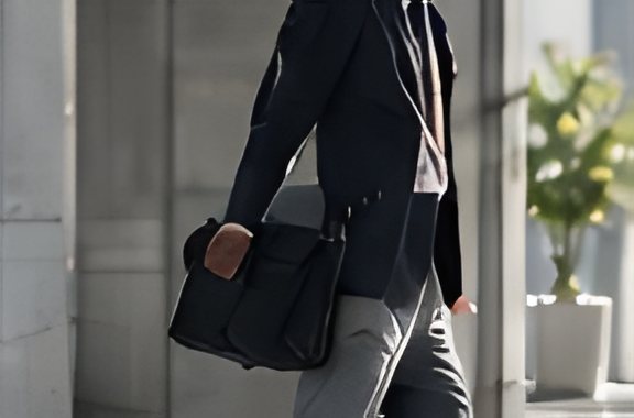 バッグを持って歩く男性